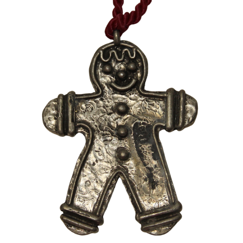 Vintage Marcie USA Signed Pewter Gingbread Man Christmas Ornament Pendant